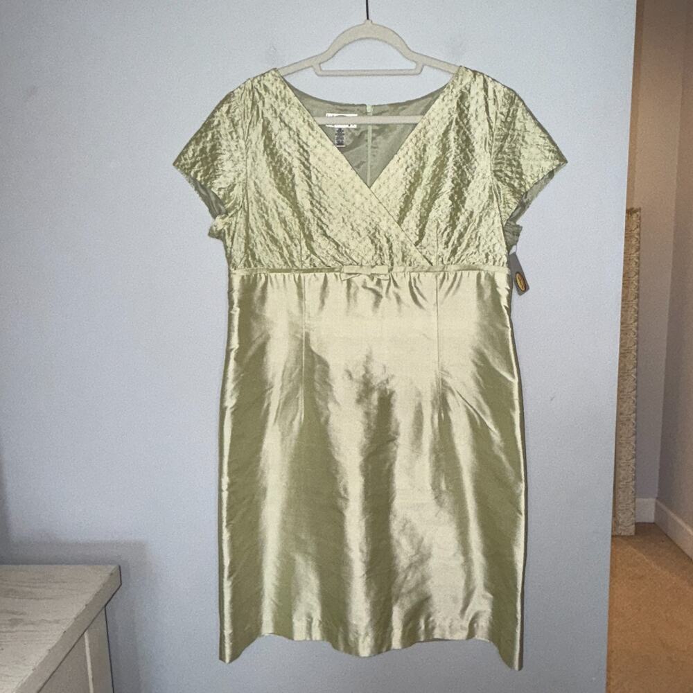 Talbots NEW Vintage 100% Silk Sheath Dress Size 16 Petite Formal Event Green